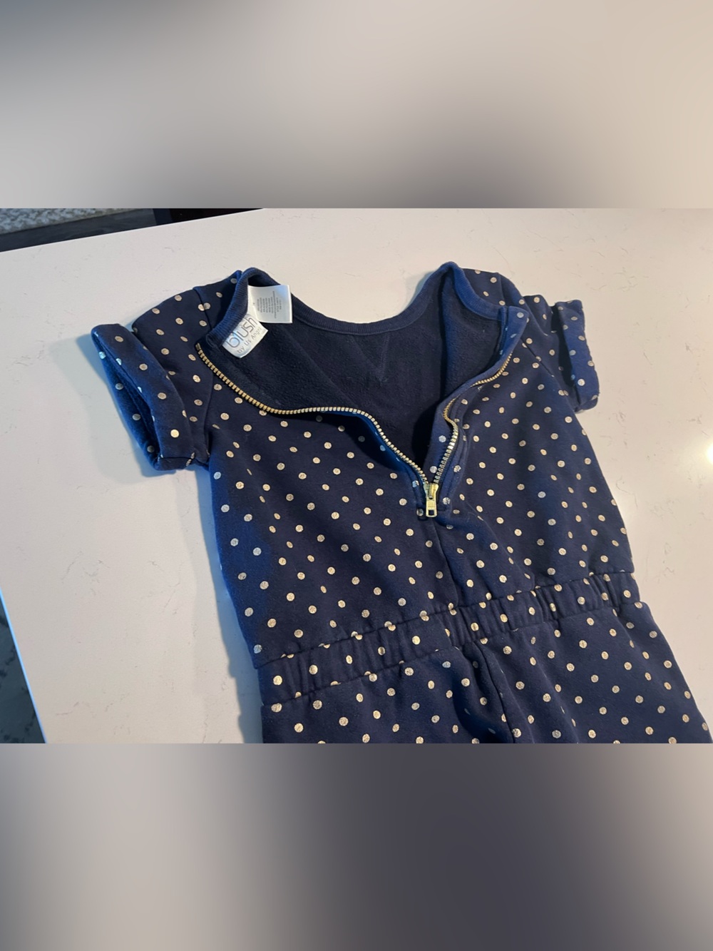 Us Angels Navy Polka Dot Zip Romper - Picture 4 of 7